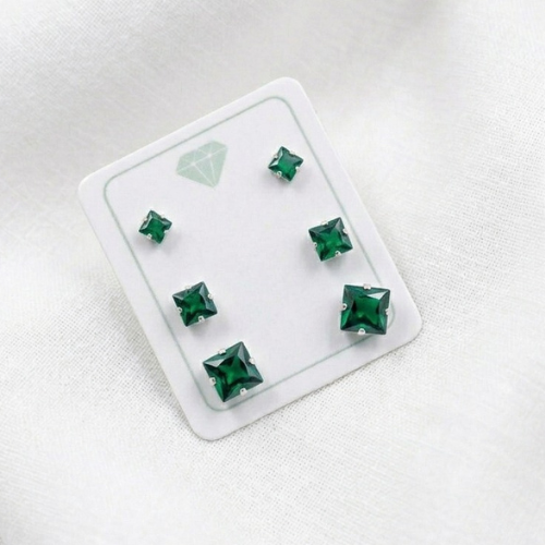 TRIO ZIRCONIA QUADRADA VERDE ESMERALDA