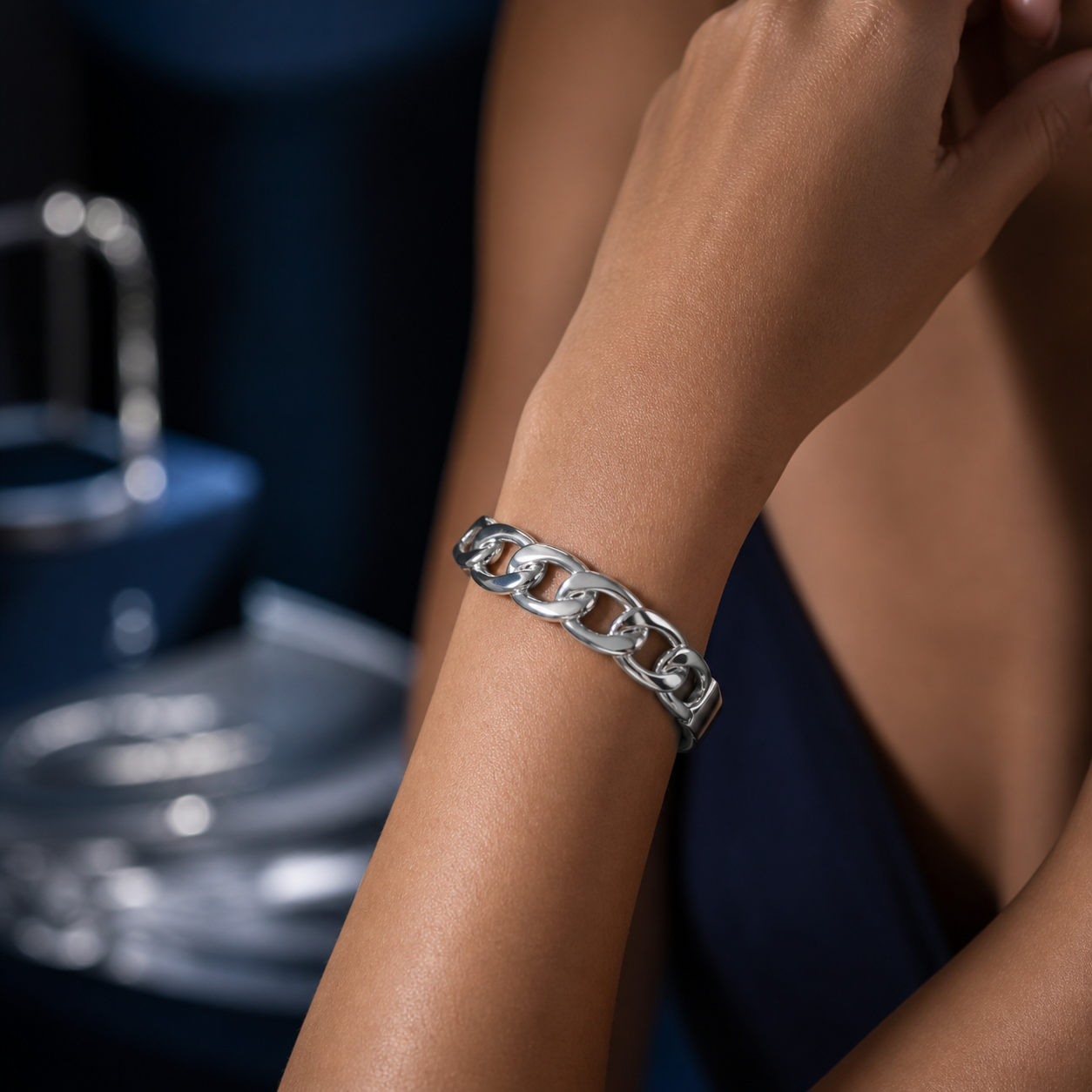 BRACELETE 5 ELOS INOX PRATA