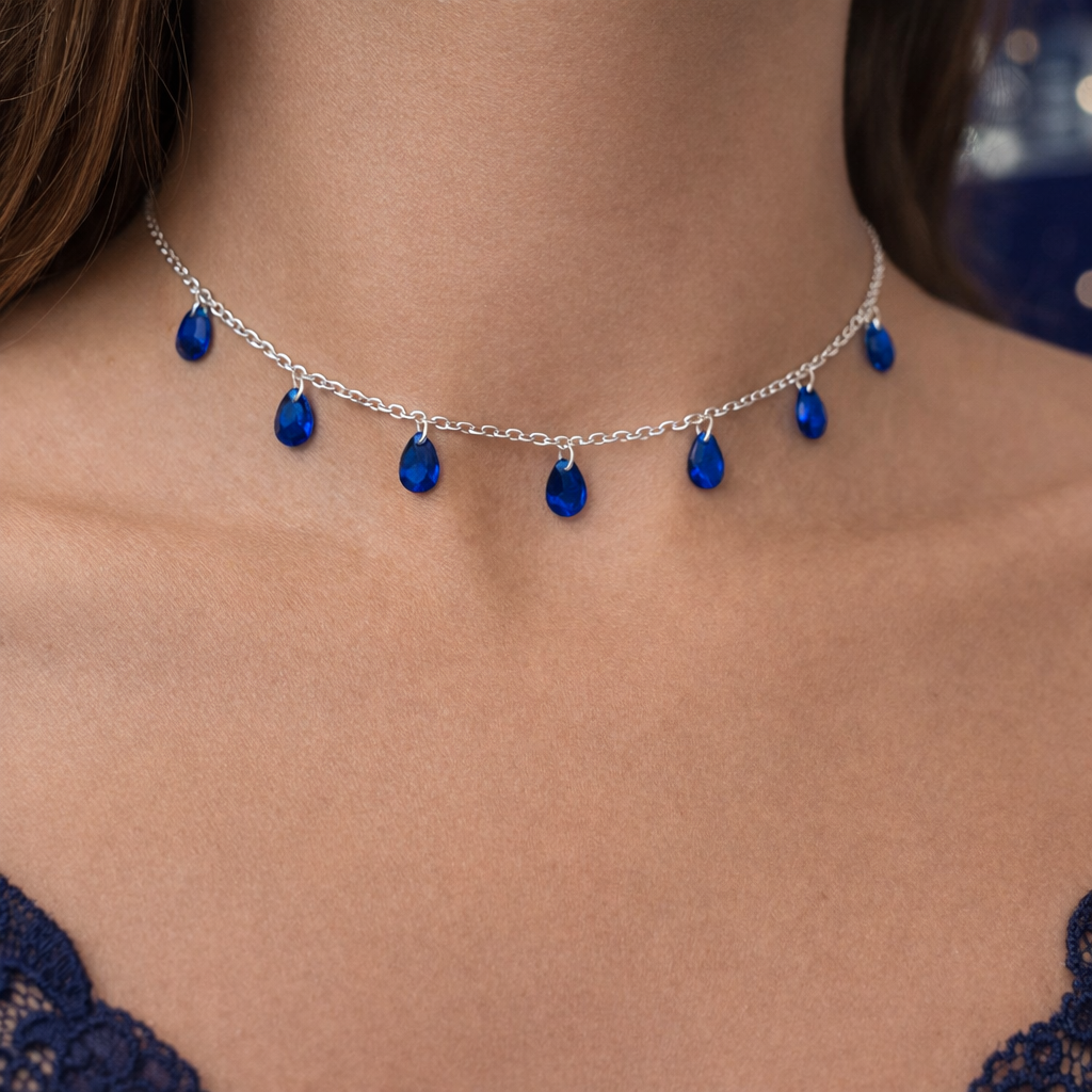 CHOKER ZIRCONIAS OVAIS AZUL ESCURO