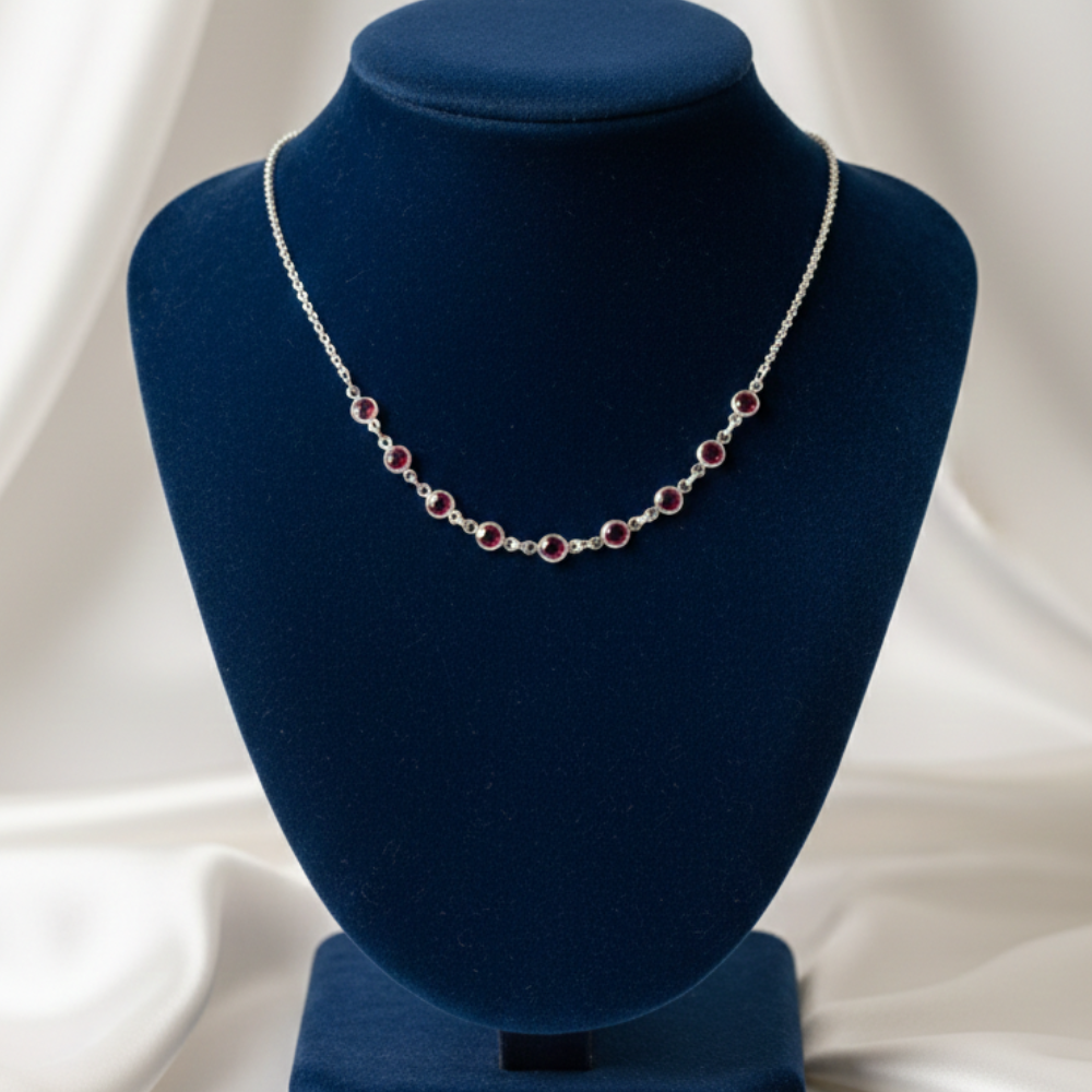 COLAR CHOKER ZIRCONIAS ROSAS UNIDAS MEIO