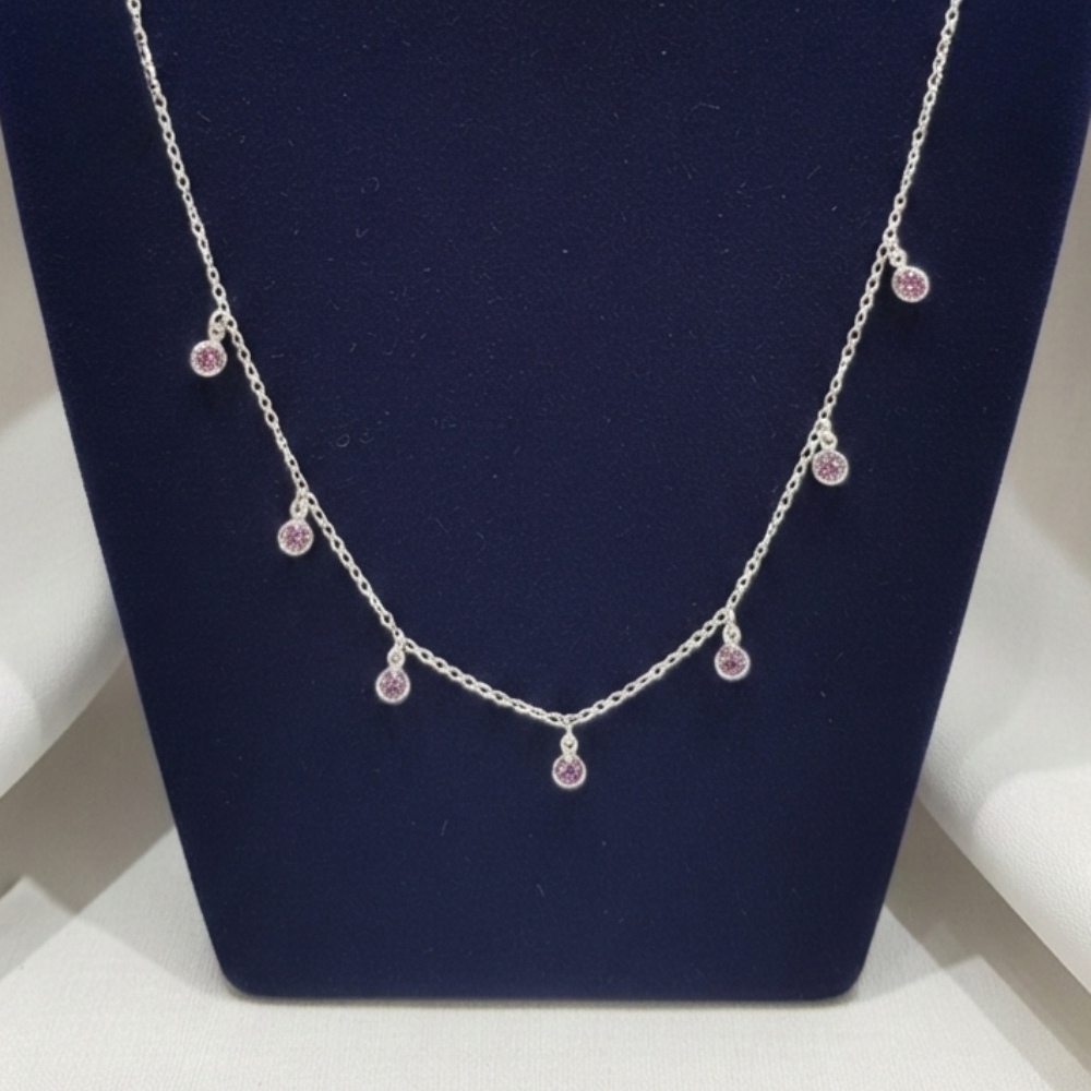 COLAR CHOKER ZIRCONIAS ROSAS PENDURADAS