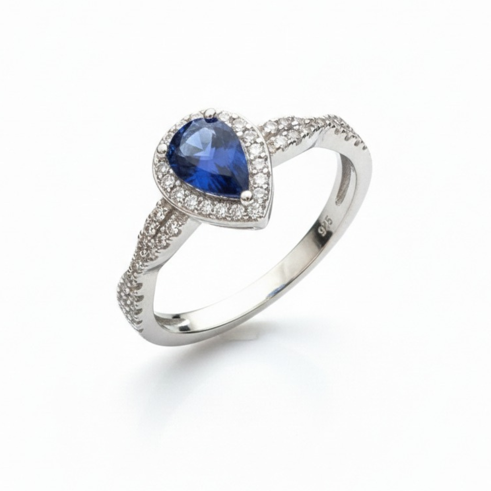ANEL LUXO ZIRC OVAL AZUL CRAV FIO TRANÇADO