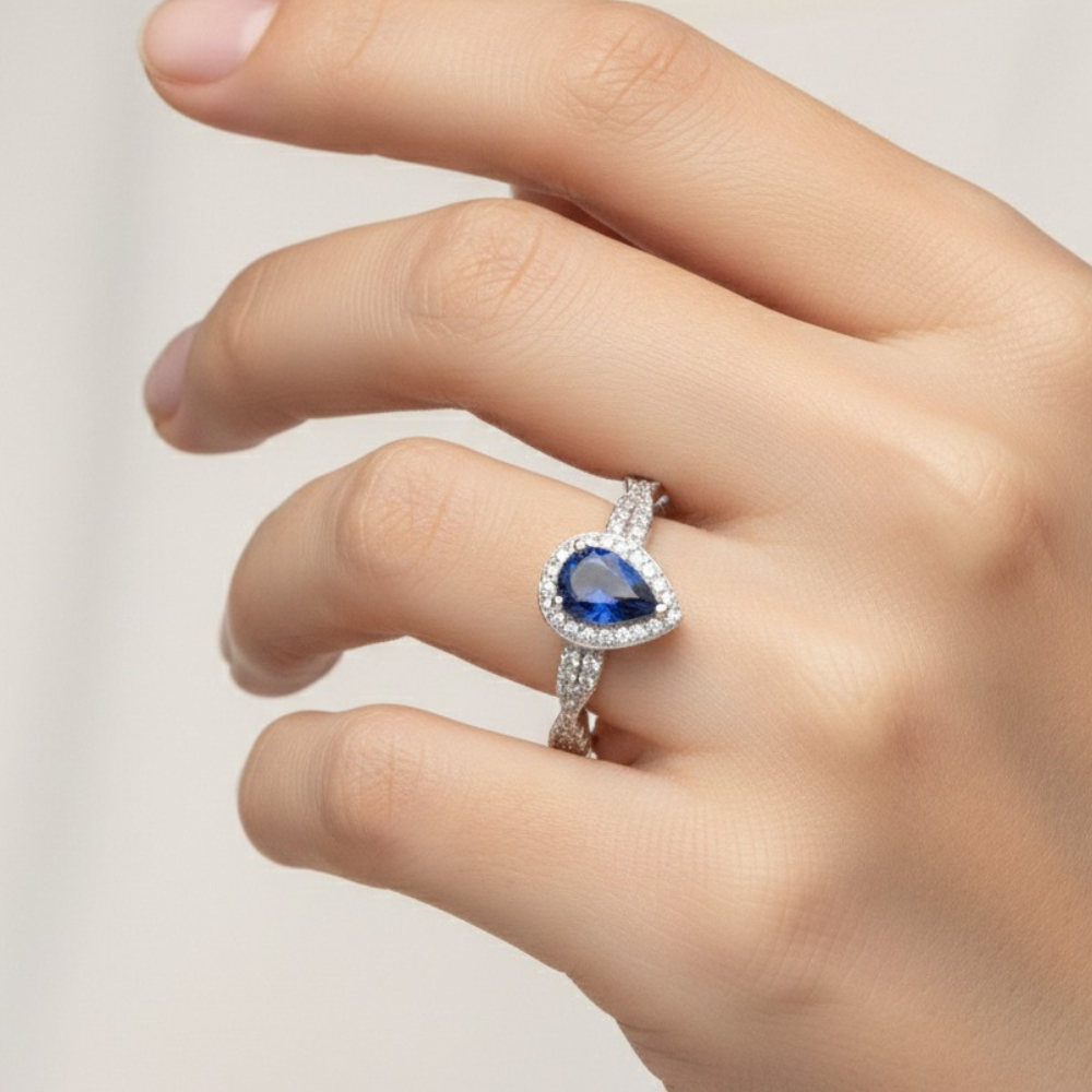 ANEL LUXO ZIRC OVAL AZUL CRAV FIO TRANÇADO