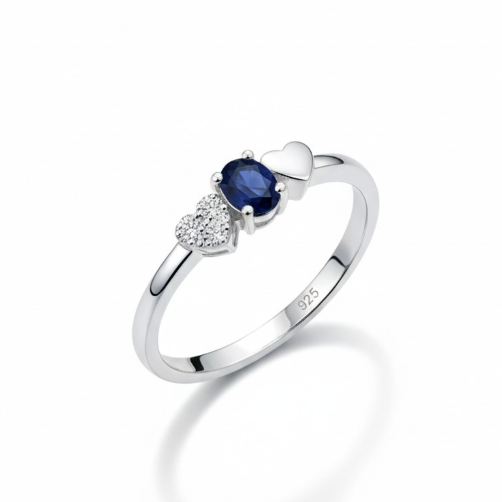 ANEL ZIRCONIA AZUL COM CORAÇÃO
