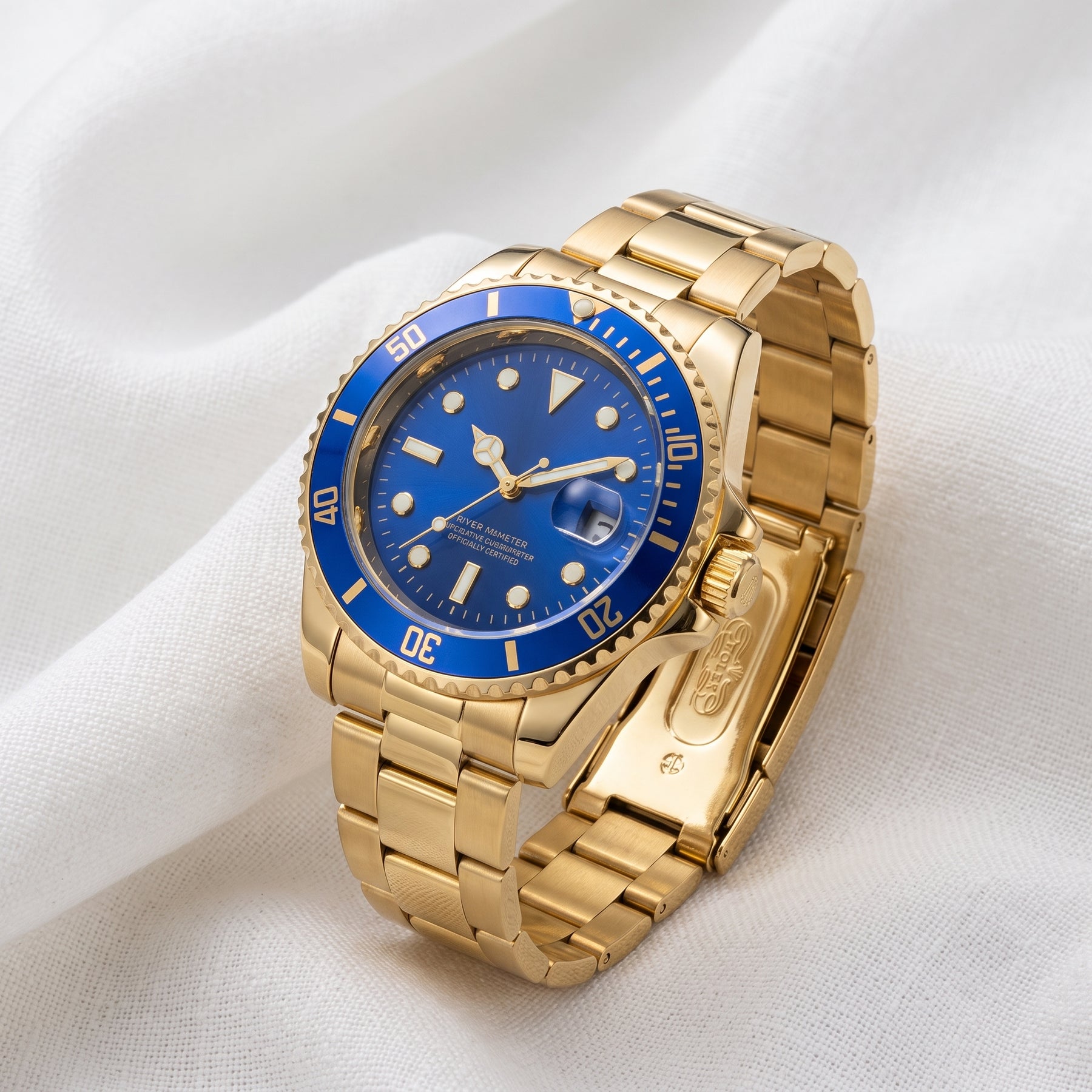 Relógio Masculino Dourado Tampa Azul