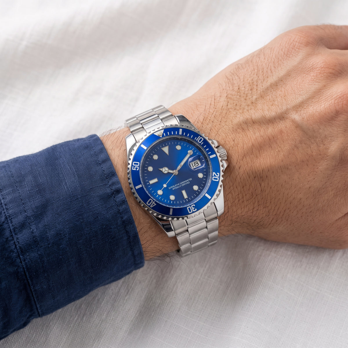 Relógio Masculino Prata/Azul Universal
