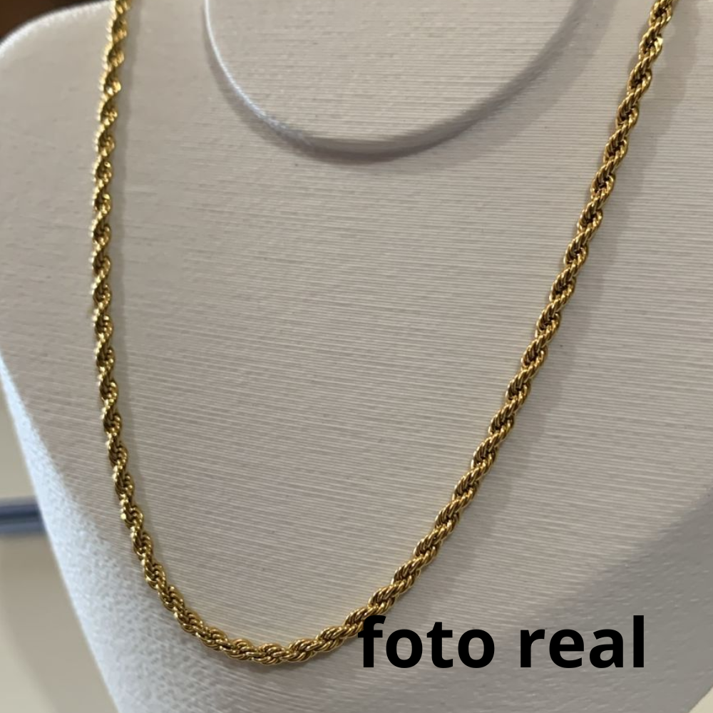 COLAR INOX DOURADO ELO TORCIDO FINO 1.9MM 45CM