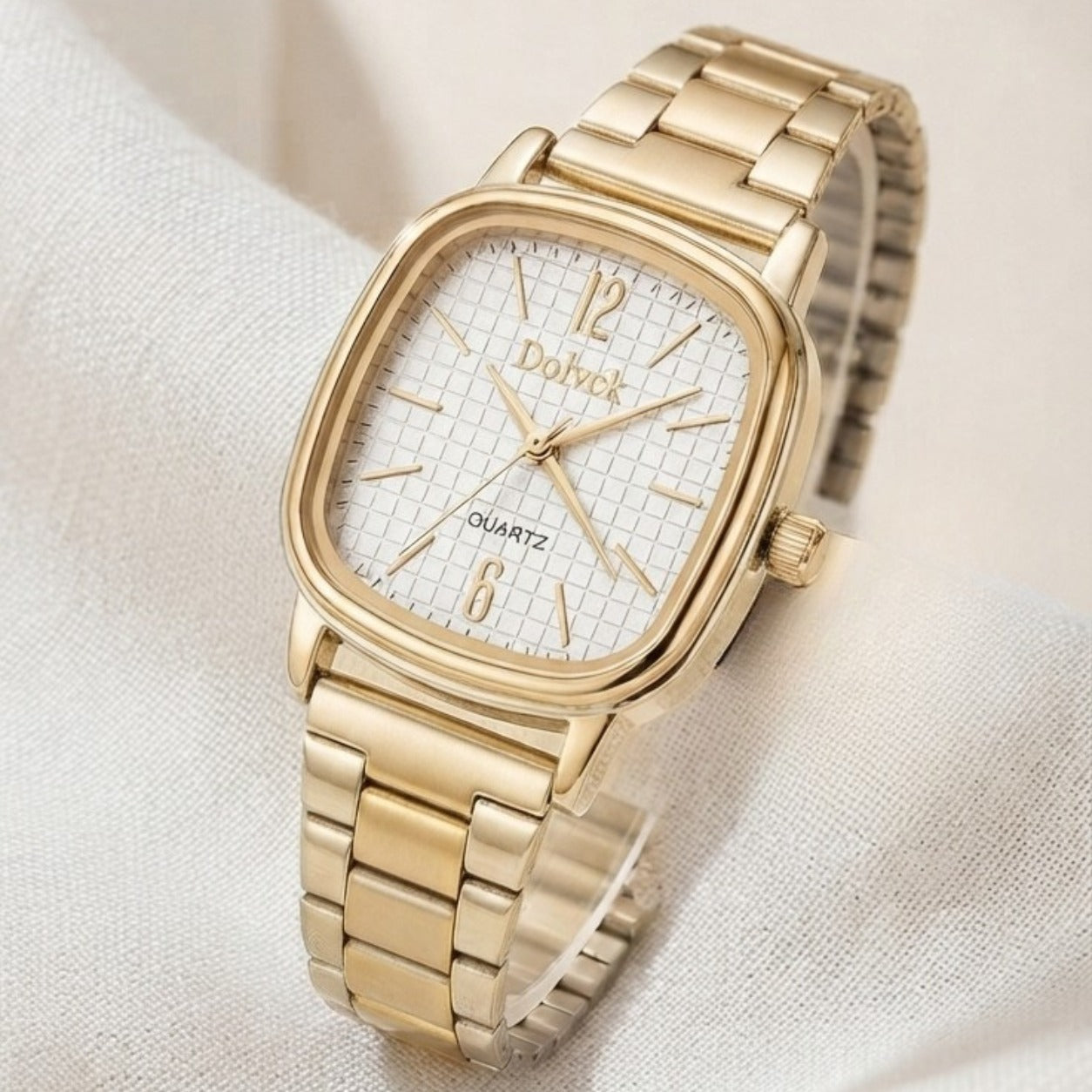 Relógio Feminino Dourado Quadrado/Branco