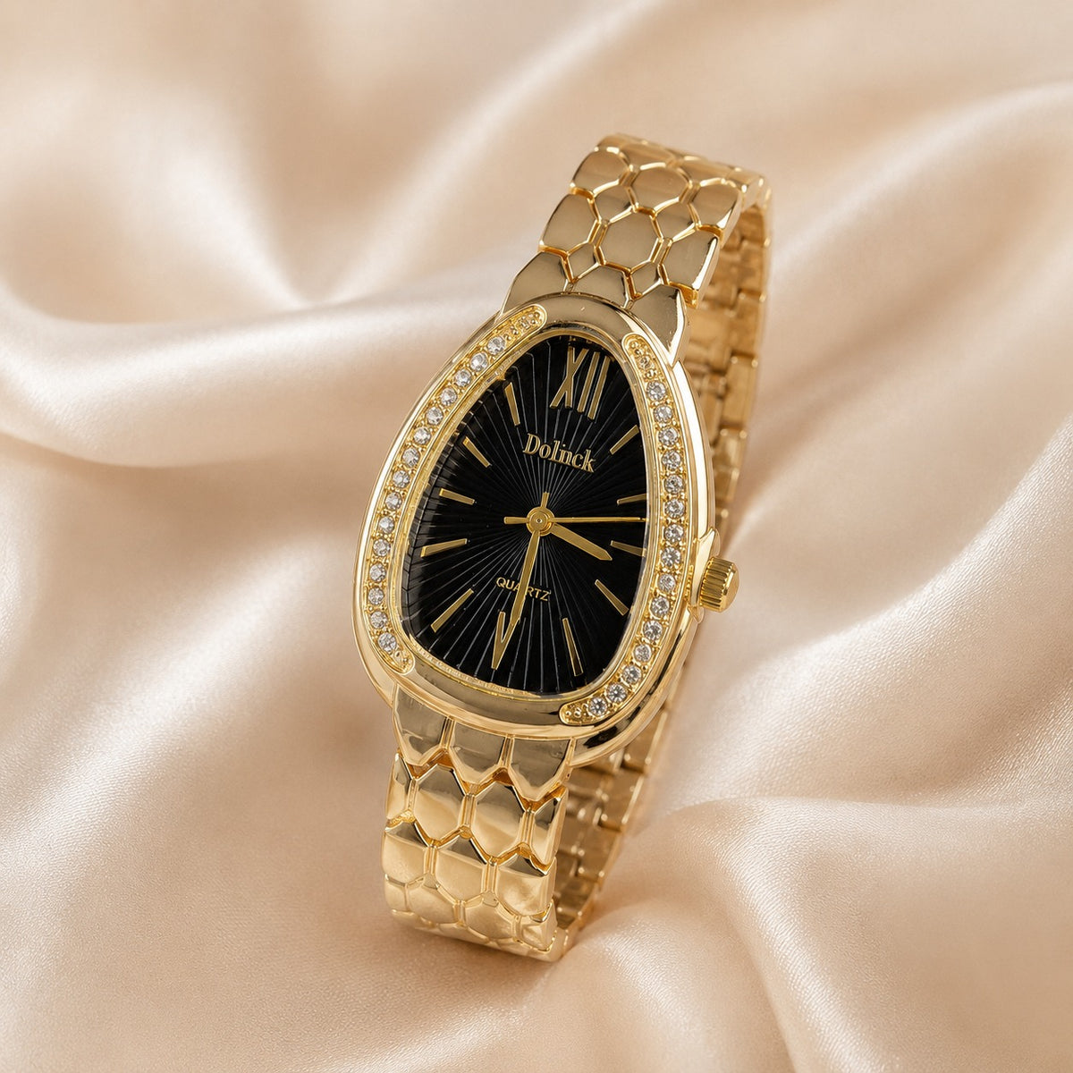Relógio Feminino Luxo Dourado/Preto Oval