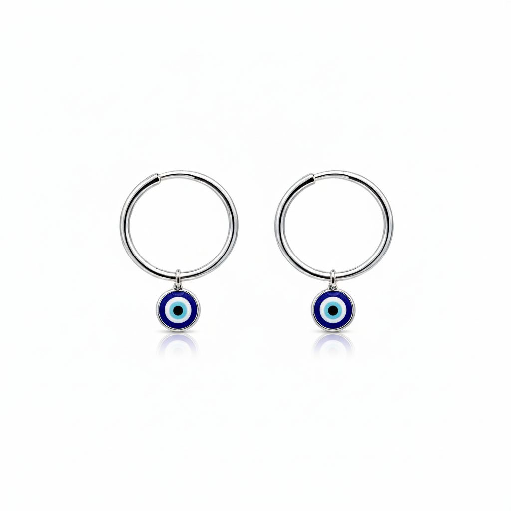 BRINCO ARGOLA OLHO GREGO AZUL ESCURO PENDURADO