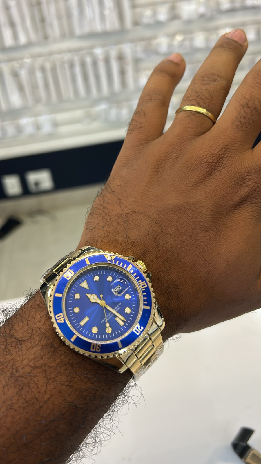 Relógio Masculino Dourado Tampa Azul