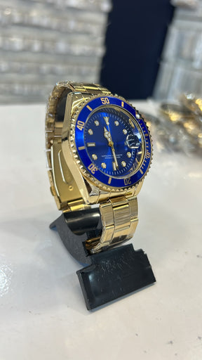 Relógio Masculino Dourado Tampa Azul
