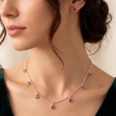CHOKER ZIRCONIA CORAÇÕES ROSA ESCURO PEND