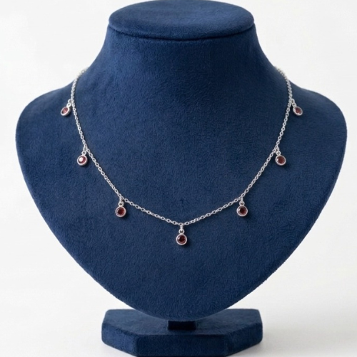 CHOKER ZIRCONIA CORAÇÕES ROSA ESCURO PEND