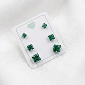 TRIO ZIRCONIA QUADRADA VERDE ESMERALDA
