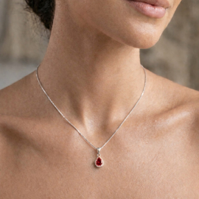COLAR ZIRCONIA ITALIANA FORMATO GOTA VERMELHO