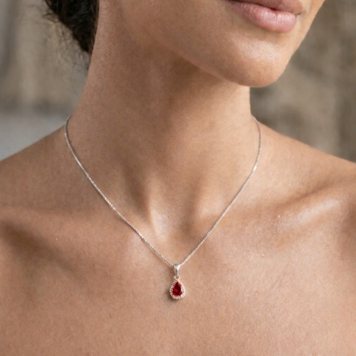 COLAR ZIRCONIA ITALIANA FORMATO GOTA VERMELHO