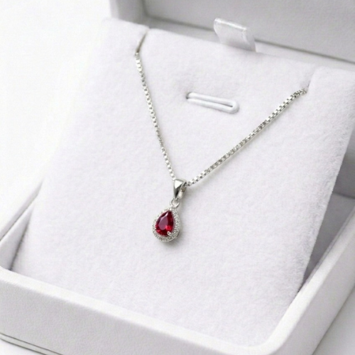 COLAR ZIRCONIA ITALIANA FORMATO GOTA VERMELHO