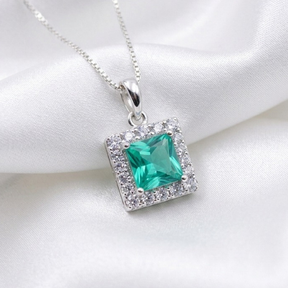 COLAR ZIRCONIA ITALIANA QUADRADA VERDE AGUA