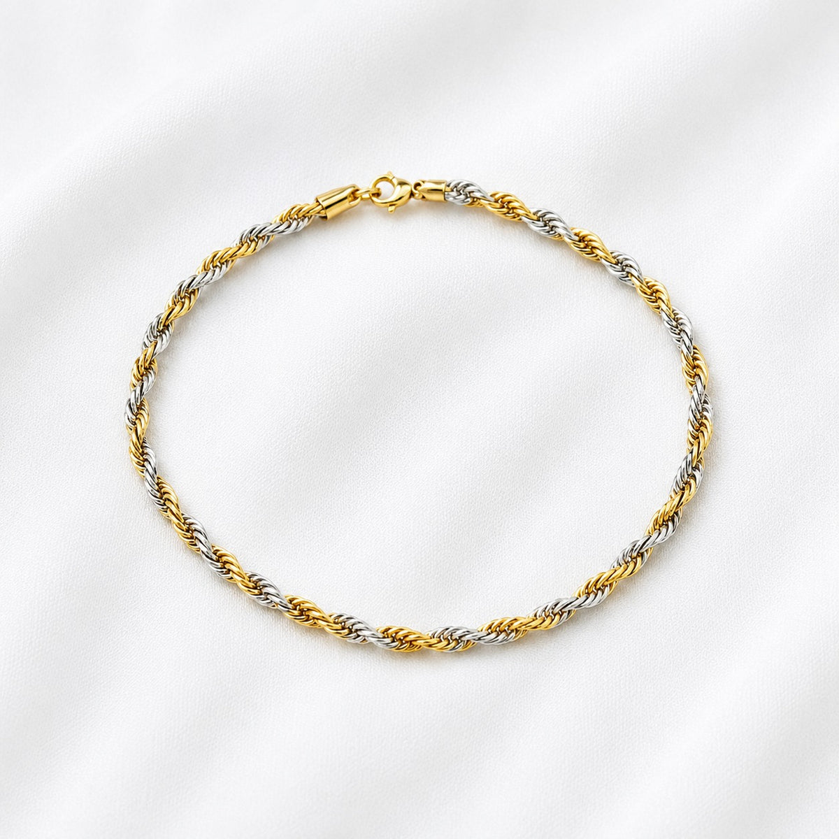 PULSEIRA INOX BICOLOR CORDA TORCIDA DELICADA