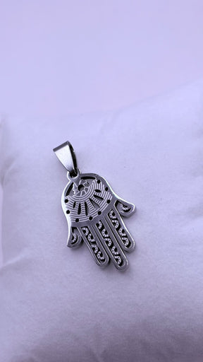 PINGENTE MAO DE FATIMA INOX PRATA E DOURADO