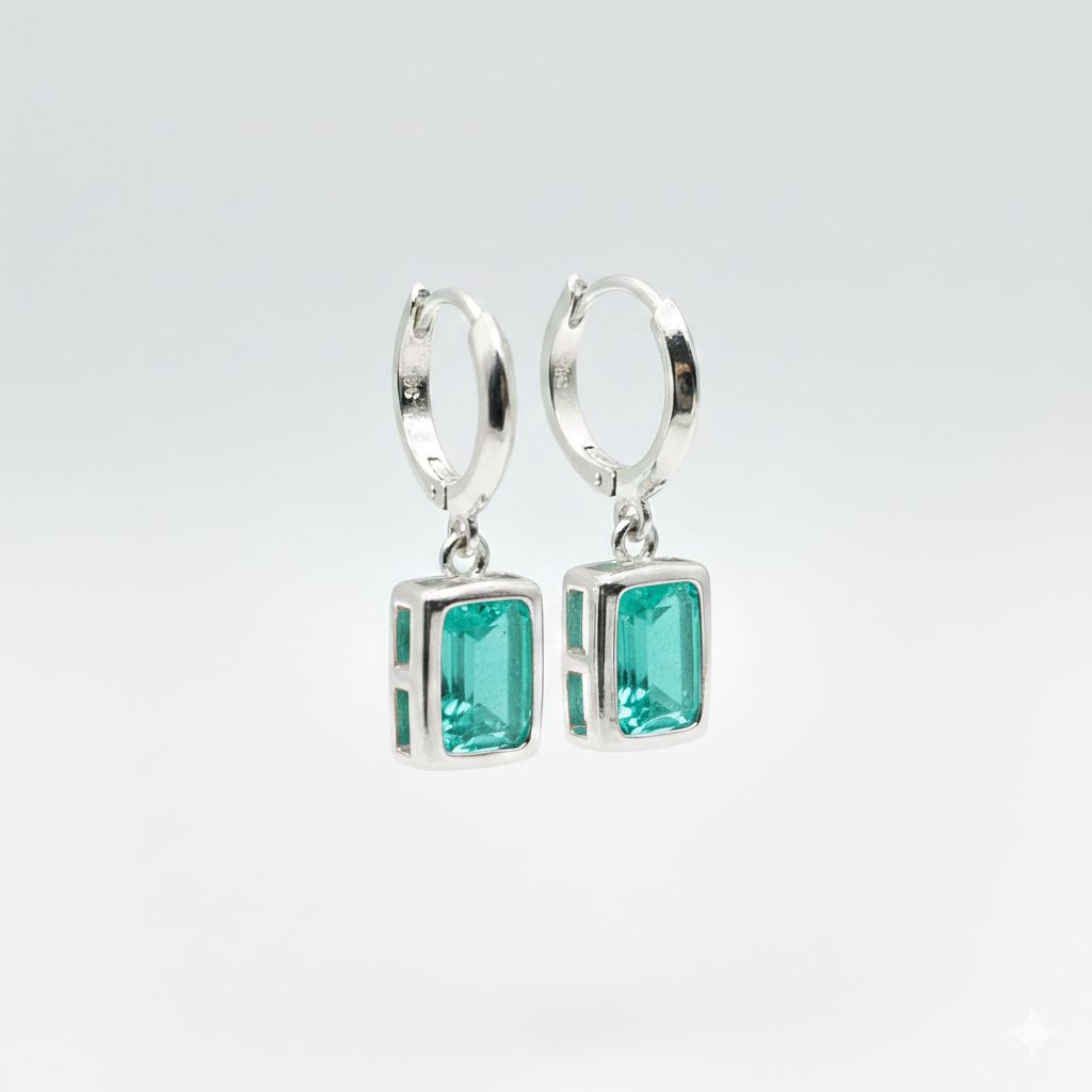 BRINCO ARGOLA PEDRA VERDE AGUA PEND