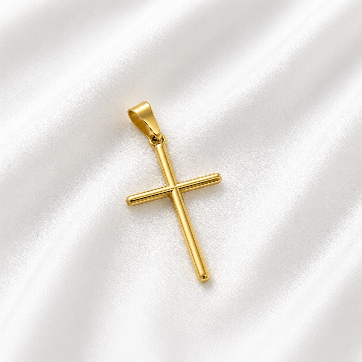 COLAR INOX DOURADO CRUZ LISA CLÁSSICA