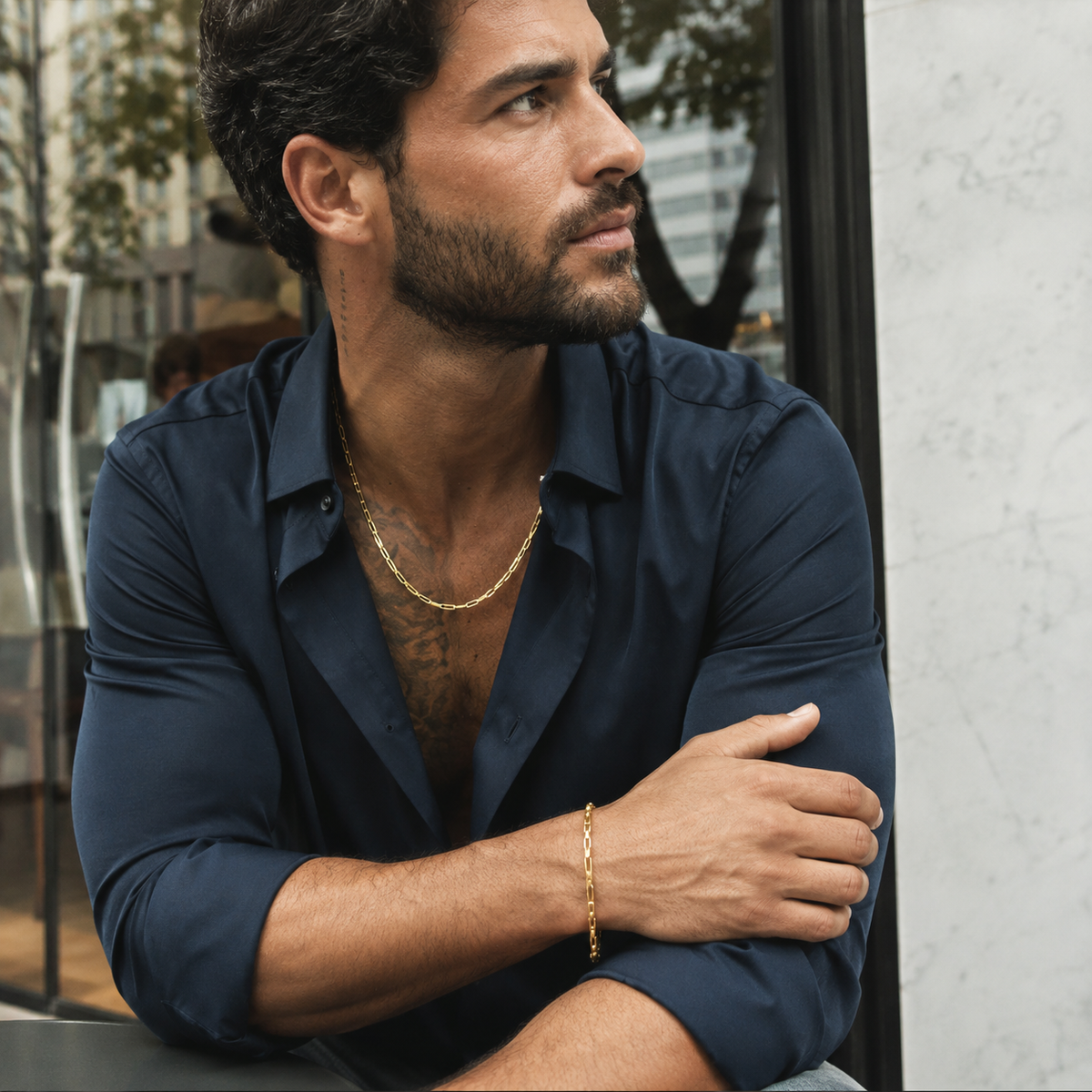 CONJUNTO INOX DOURADO MASCULINO ( PULSEIRA + CORRENTE )