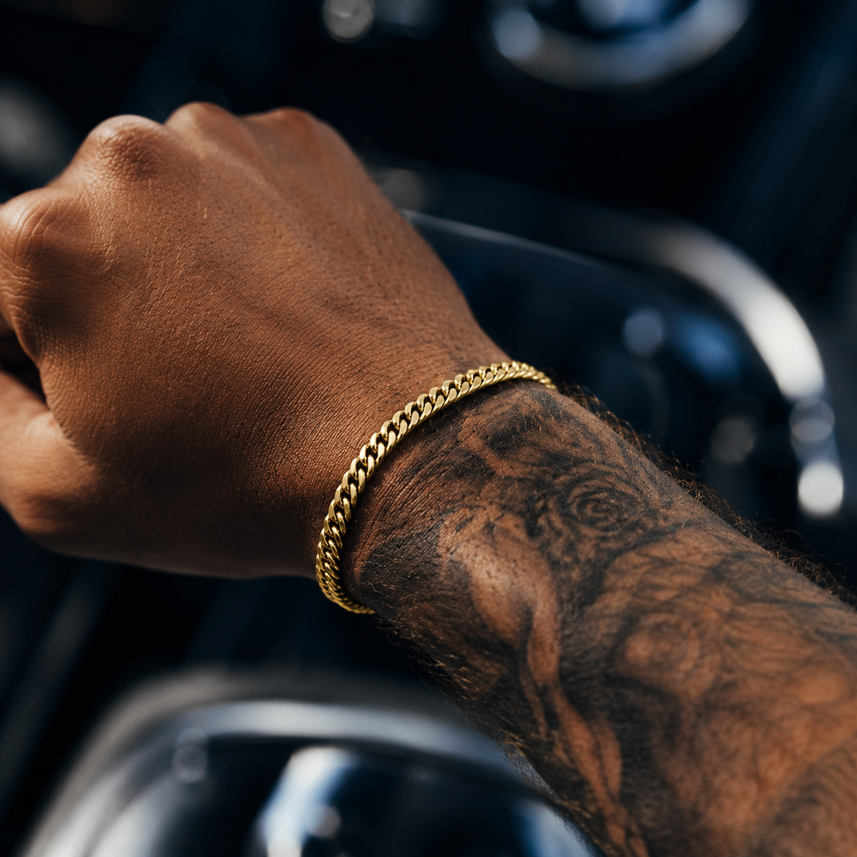 PULSEIRA INOX DOURADO MASCULINO GRUMET DUPLA 5MM