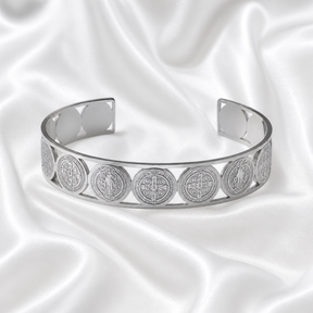 BRACELETE SÃO BENTO MEDALHAS INOX PRATA
