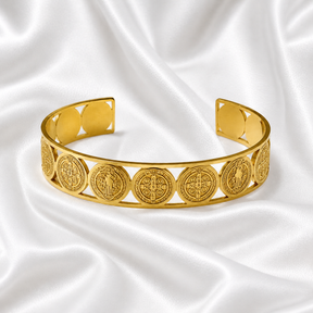 BRACELETE SÃO BENTO MEDALHAS INOX DOURADO