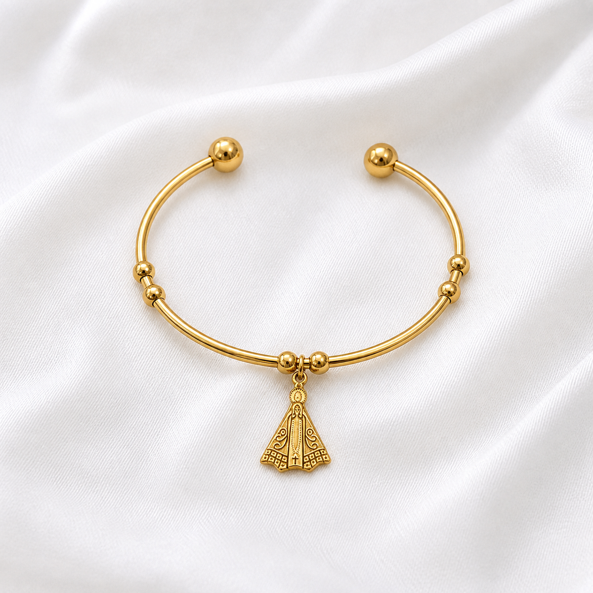 BRACELETE NOSSA SENHORA PENDURADA INOX DOURADO