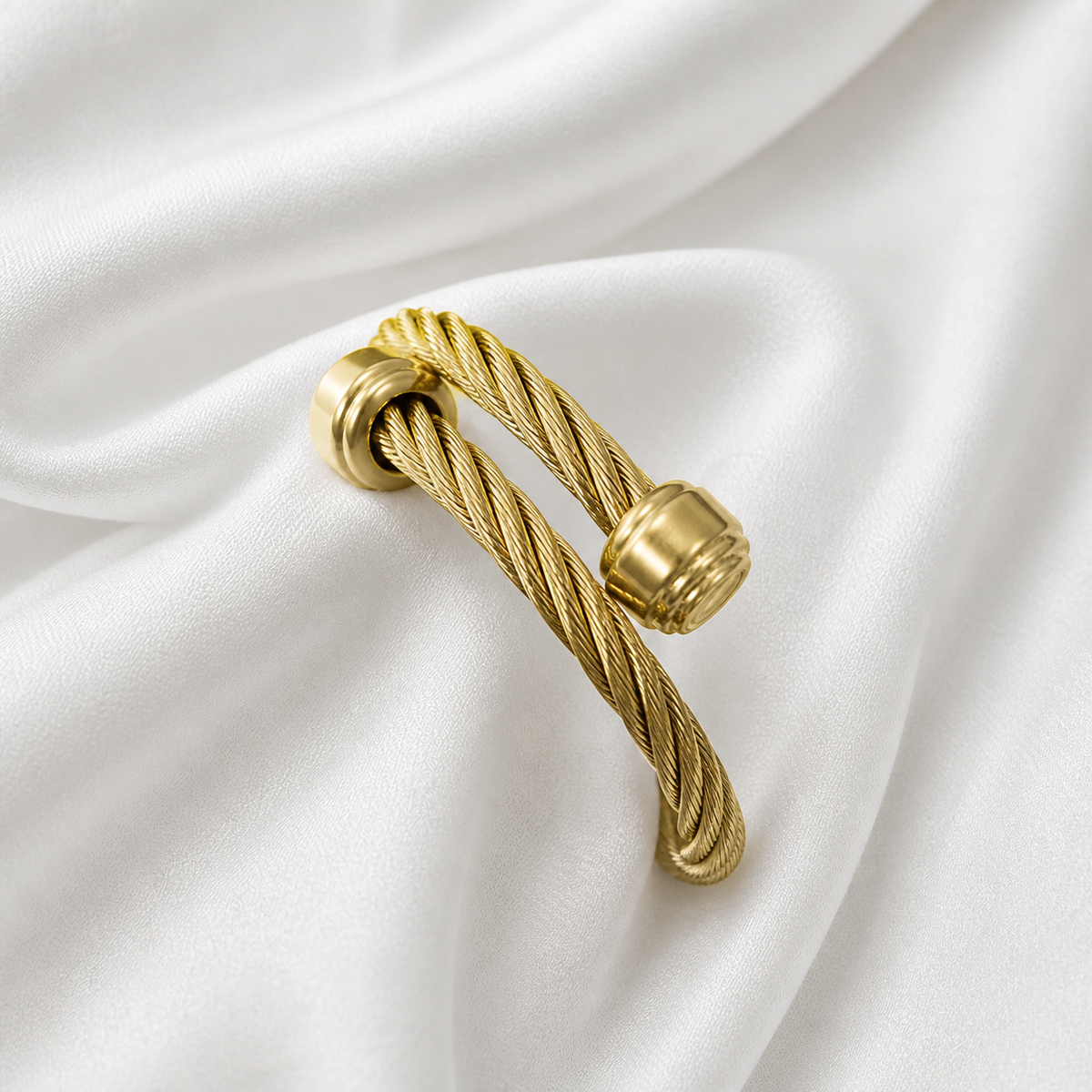 BRACELETE CORDA BOL INOX DOURADO