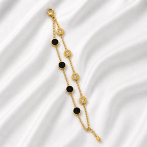 PULSEIRA FIO DUPLO PRETO E TRANSP INOX DOURADO