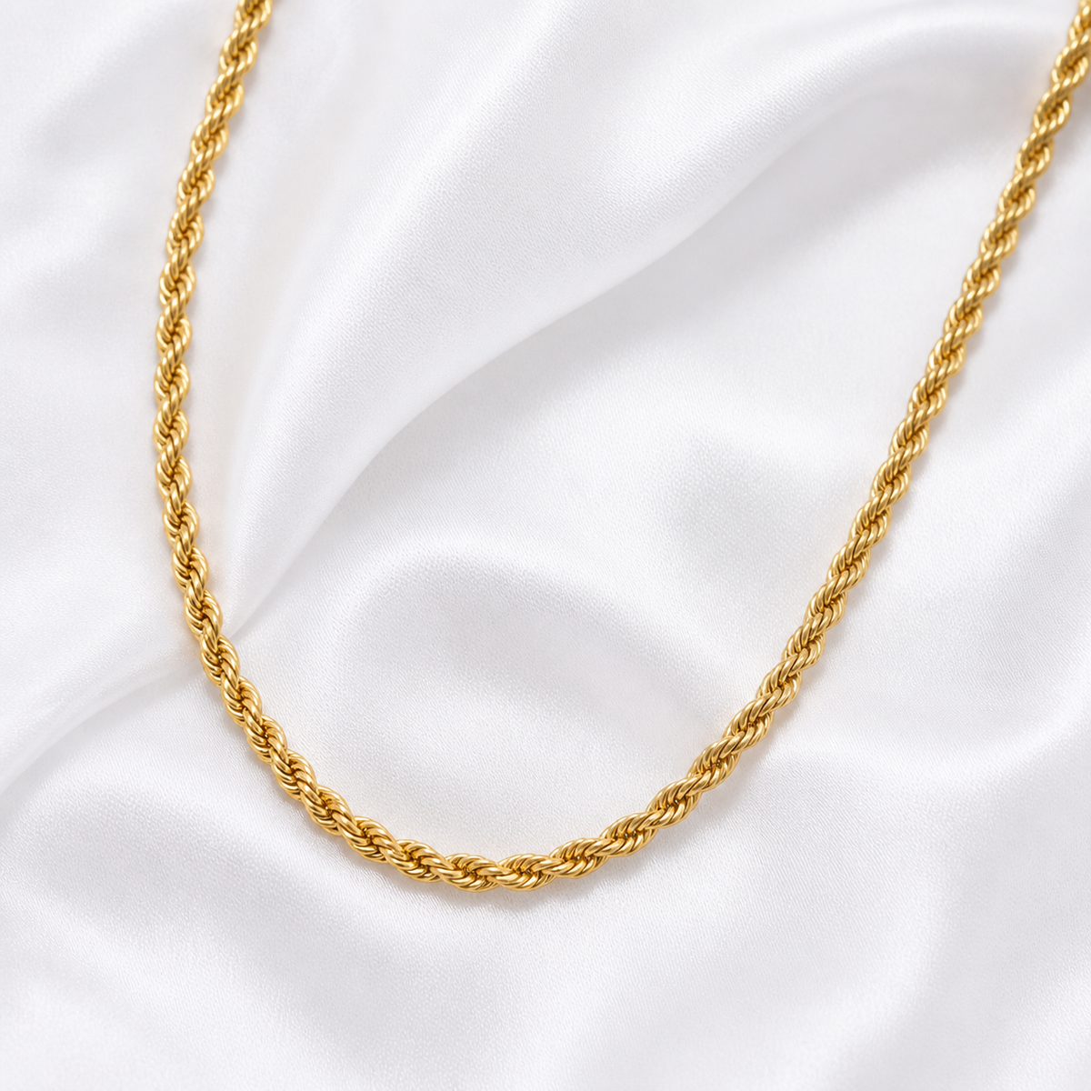 COLAR INOX DOURADO ELO TORCIDO FINO 1.9MM 45CM