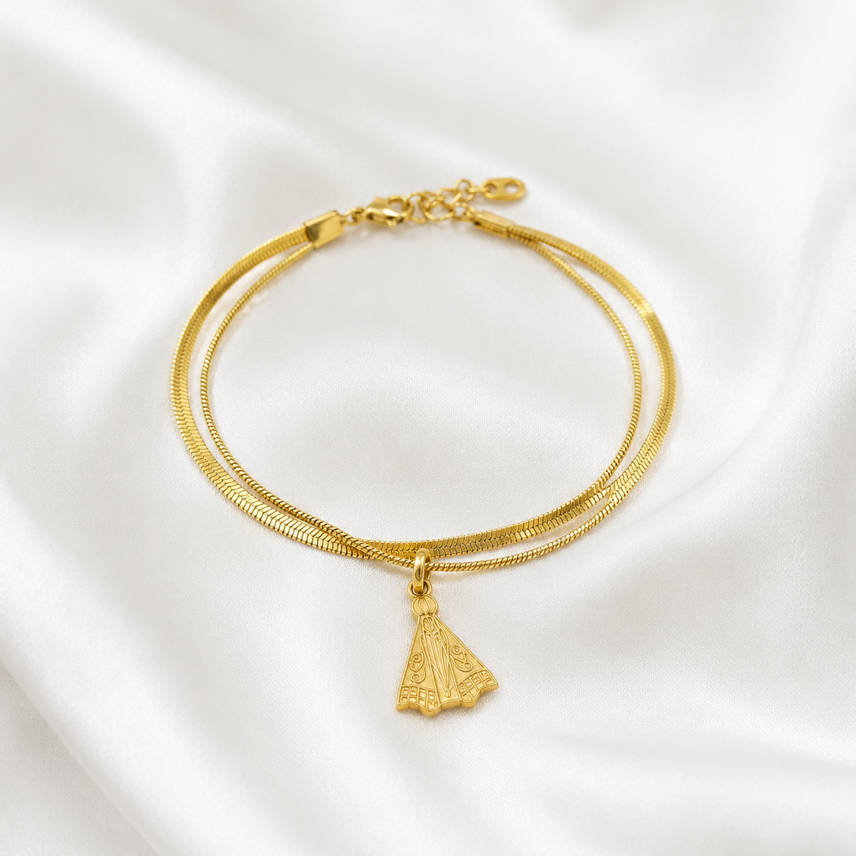 PULSEIRA INOX DOURADO DUPLA NOSSA SENHORA