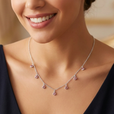 COLAR CHOKER ZIRCONIAS ROSAS PENDURADAS