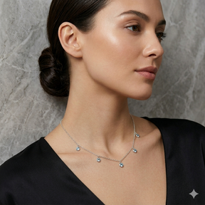 COLAR CHOKER ZIRCONIAS PENDURADAS AZUL CLARO
