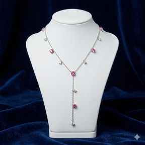 COLAR GRAVATA ZIRCONIAS ROSA COM ZIRCONIAS TRANSP