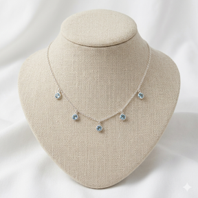 COLAR CHOKER ZIRCONIAS PENDURADAS AZUL CLARO