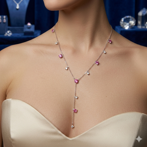 COLAR GRAVATA ZIRCONIAS ROSA COM ZIRCONIAS TRANSP