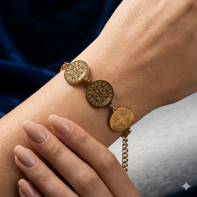 PULSEIRA INOX DOURADO SÃO BENTO TRES MEDALHAS