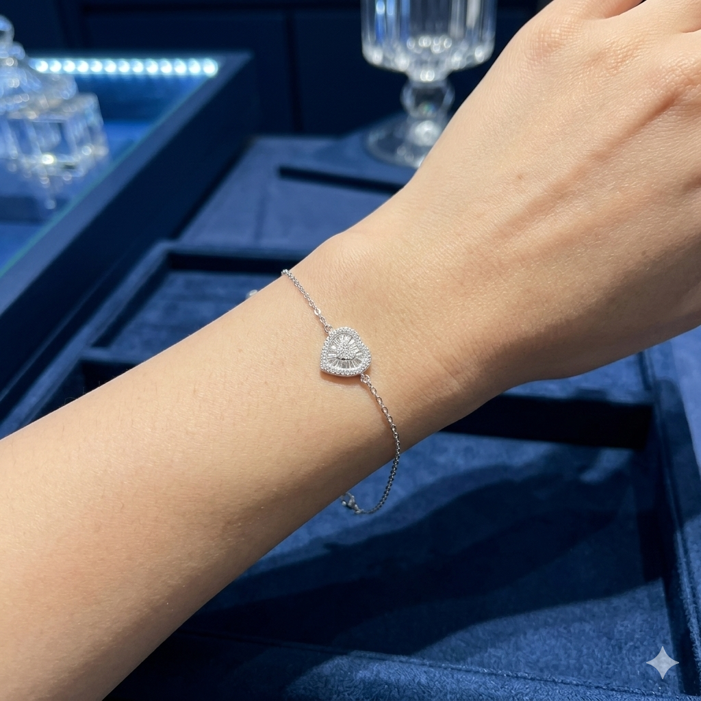 PULSEIRA CORAÇÃO UNICO MEIO CRAVEJADO ITALIANO