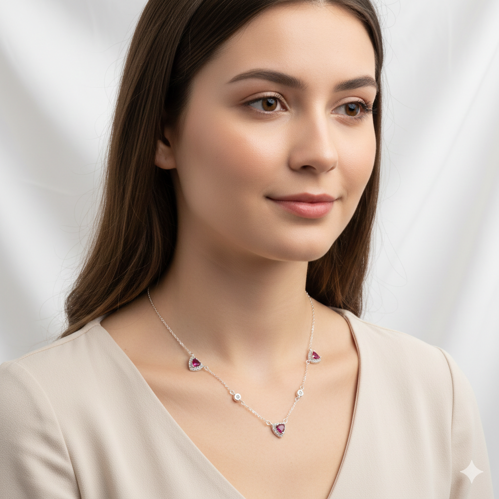 COLAR CHOKER ROSA CORAÇÕES