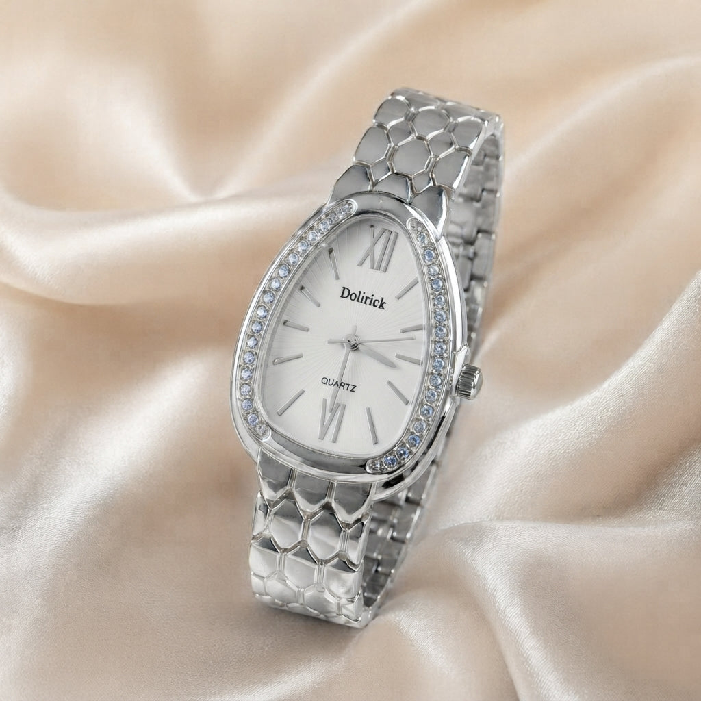 Relógio Feminino Luxo Prata OVAL