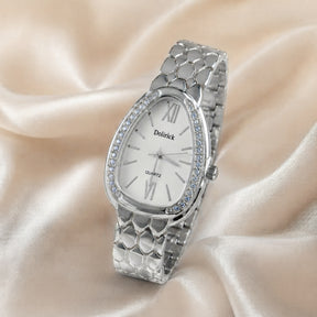 Relógio Feminino Luxo Prata OVAL