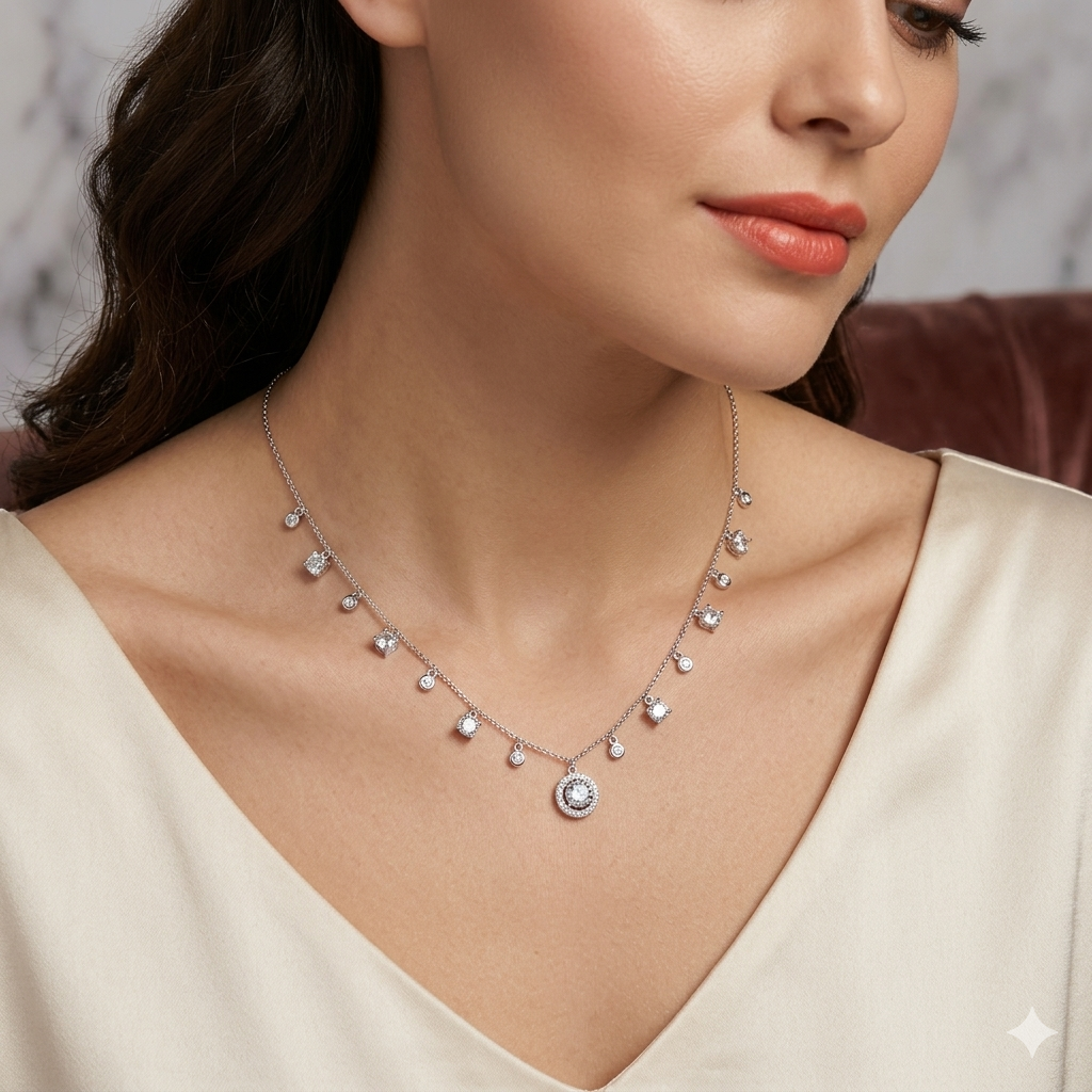 COLAR CHOKER ZIRCONIAS PENDURADAS LUXO
