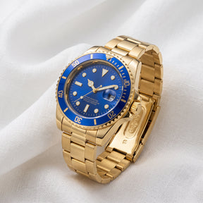 Relógio Masculino Dourado Tampa Azul