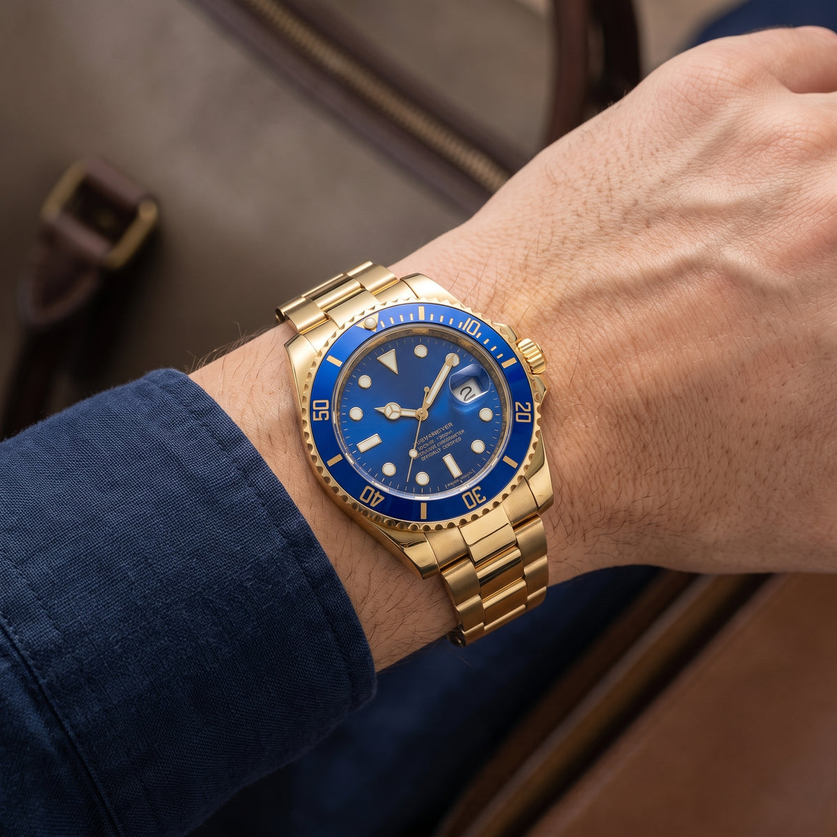 Relógio Masculino Dourado Tampa Azul