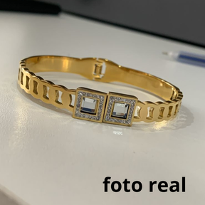 BRACELETE ZIRCONIAS QUADRADAS INOX DOURADO